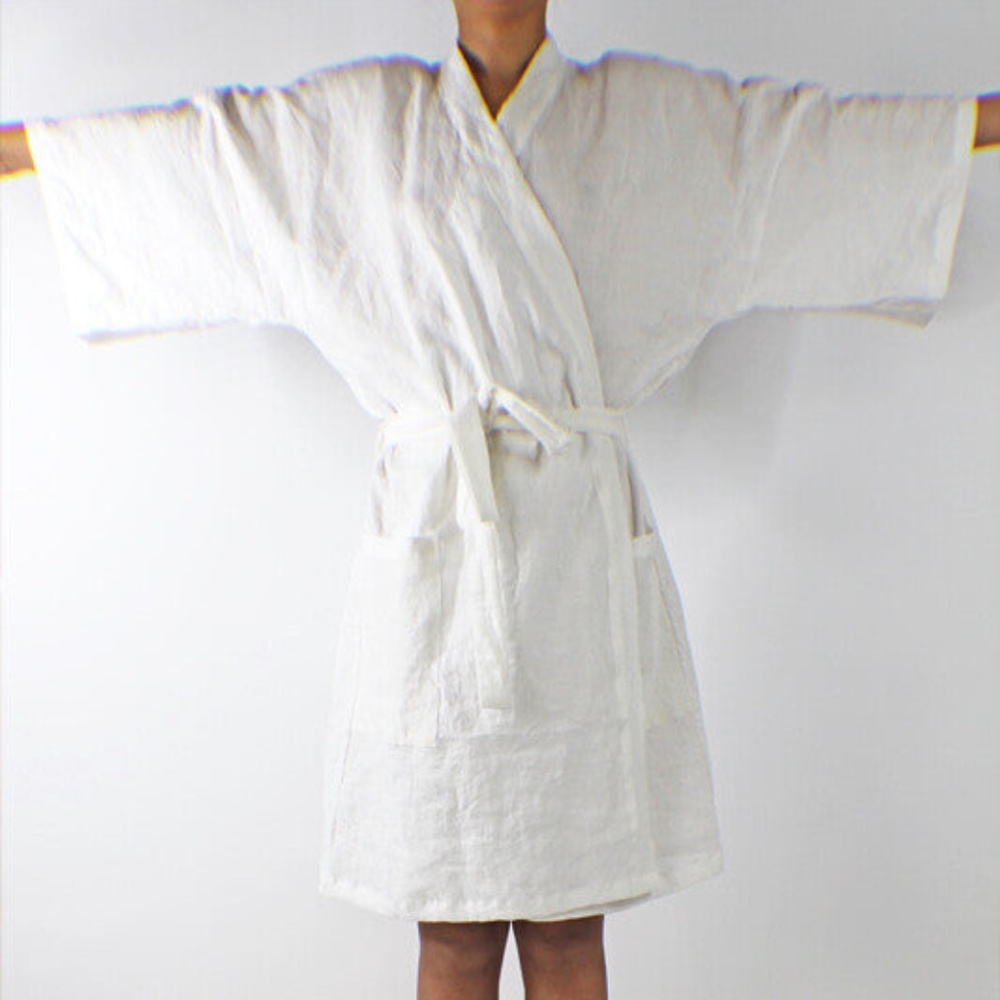 Linen Unisex Short Kimono Style Bathrobe